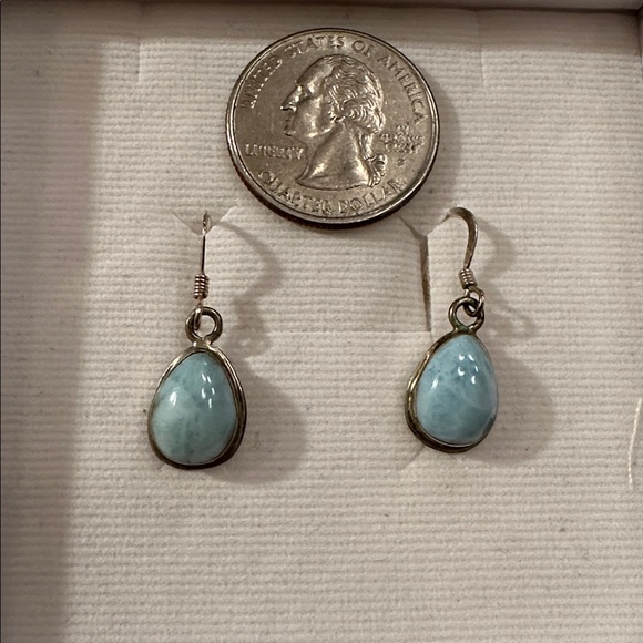 Dainty Sterling Silver Larimar Dangle Earrings - Picture 2 of 6